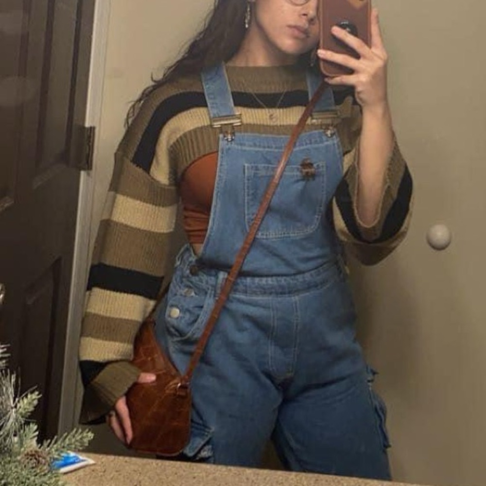 Shoulder Crop Top- Brown/Black/Cream - SHEIN